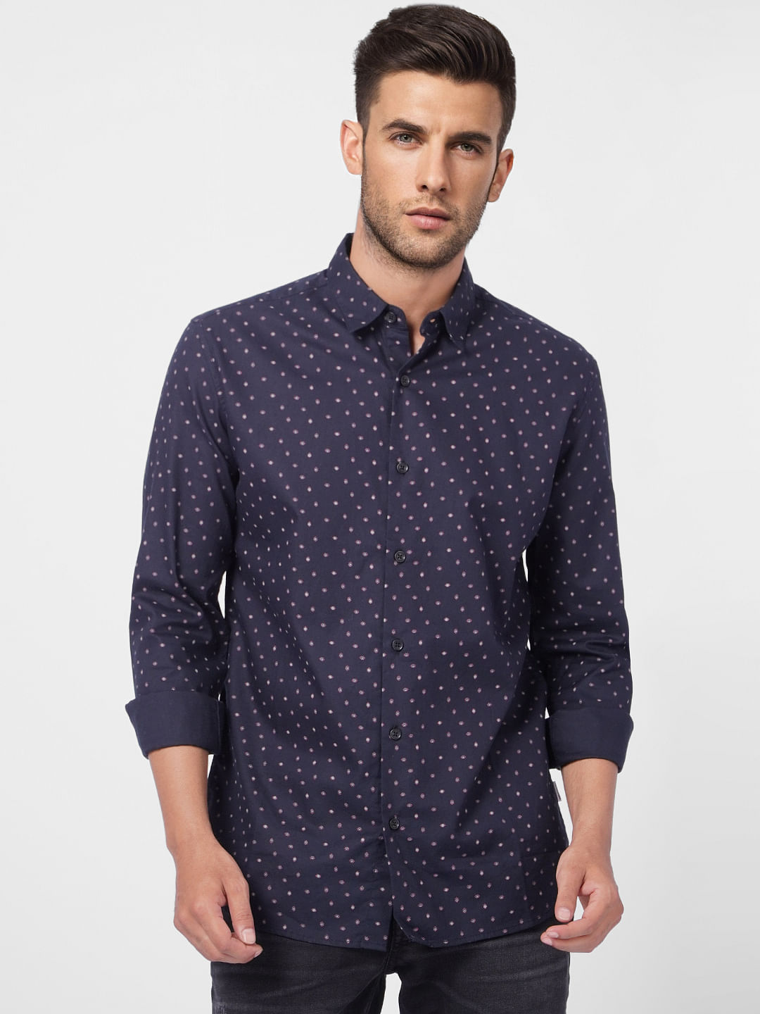 Indigo Dot Print Full Sleeves Shirt