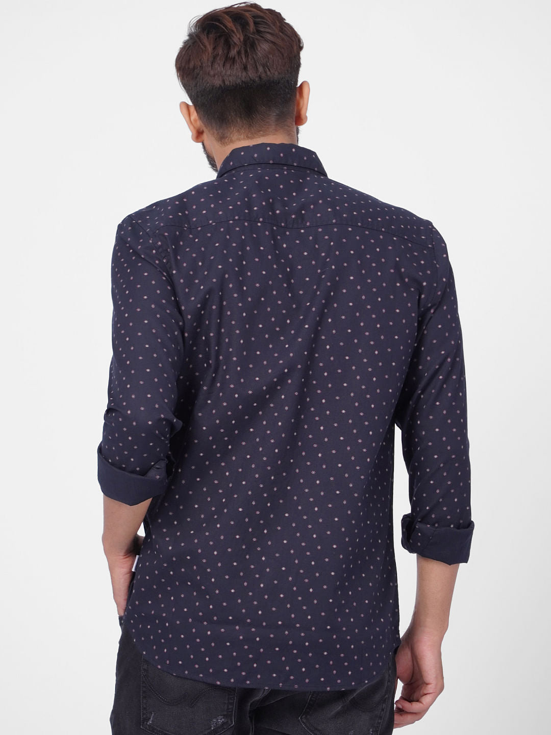 Indigo Dot Print Full Sleeves Shirt