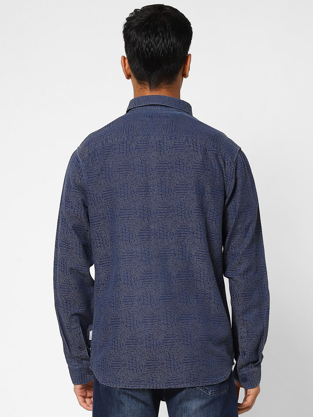 Navy Blue Printed Full Sleeves Shirt