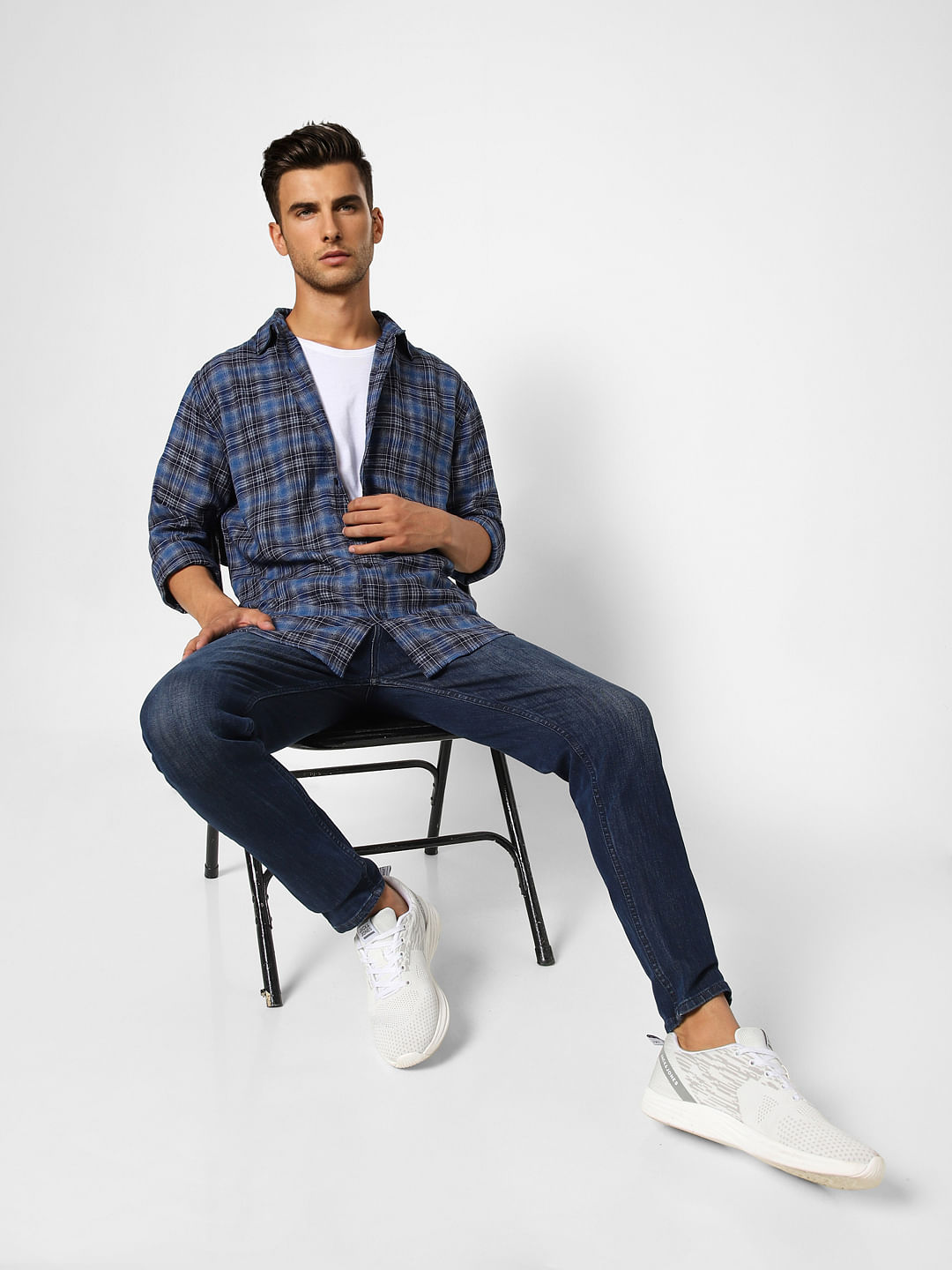 Indigo Check Print Full Sleeves Shirt
