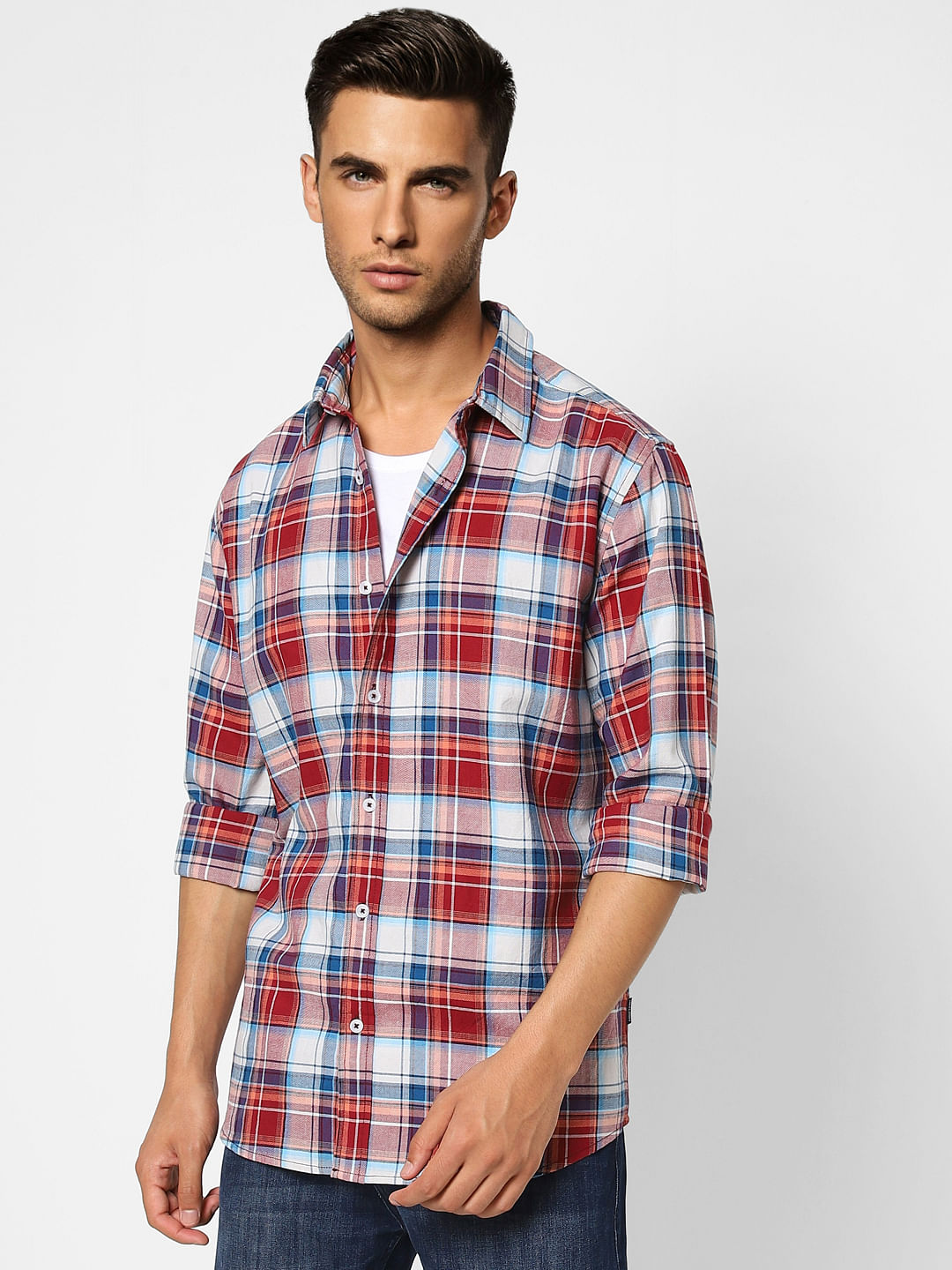 Red Check Print Full Sleeves Shirt