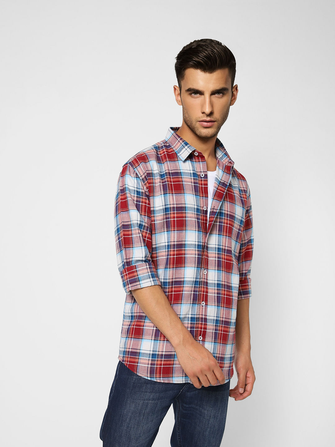 Red Check Print Full Sleeves Shirt
