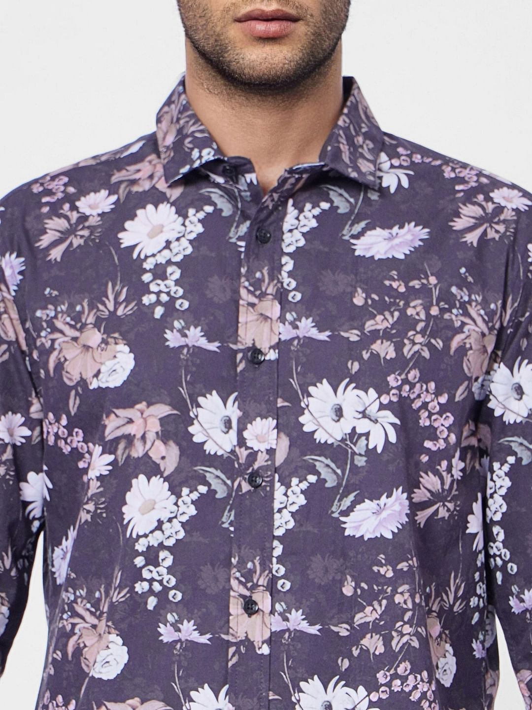 Black Floral Print Full Sleeves Shirt