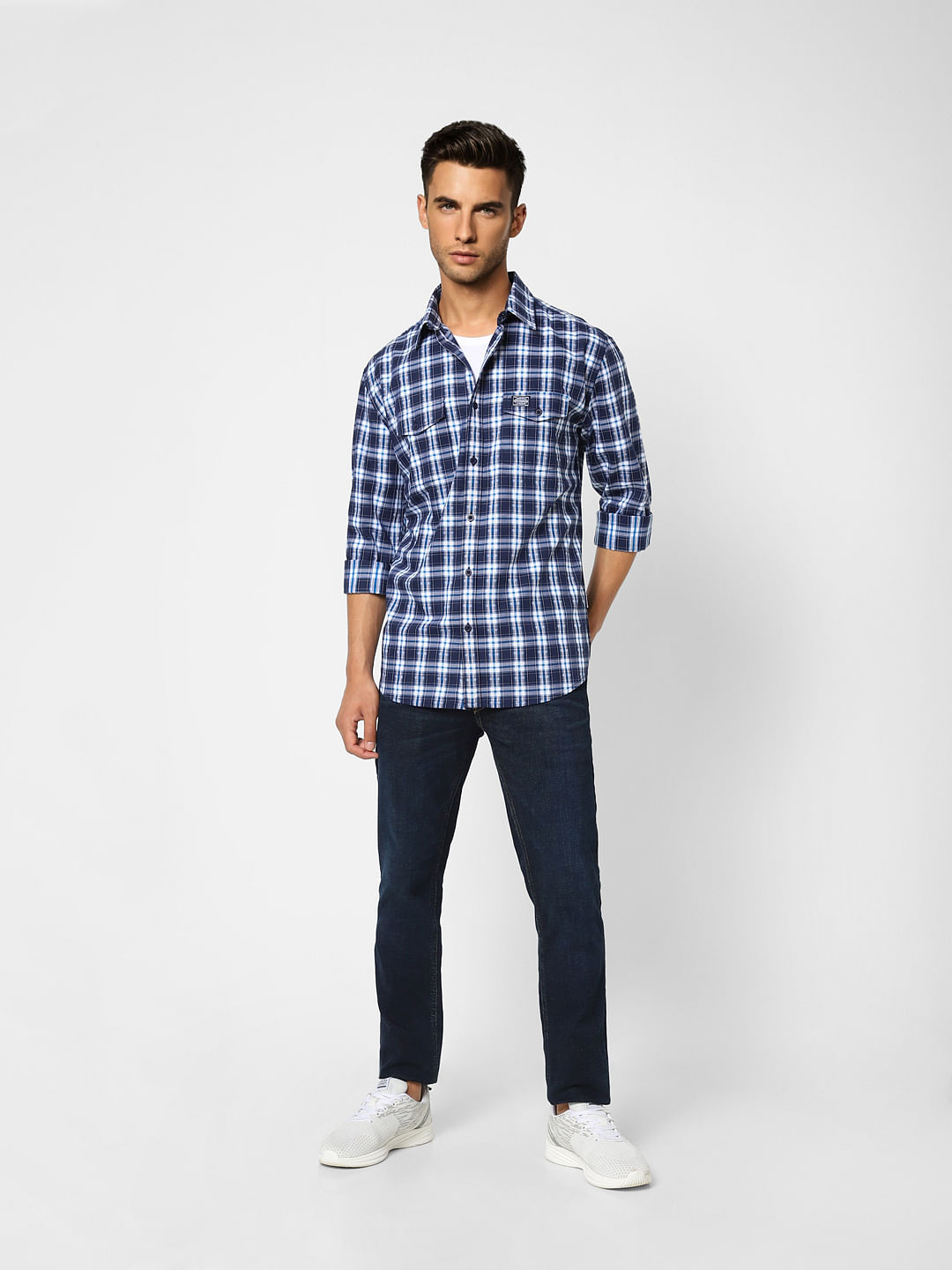 Blue Check Print Full Sleeves Shirt