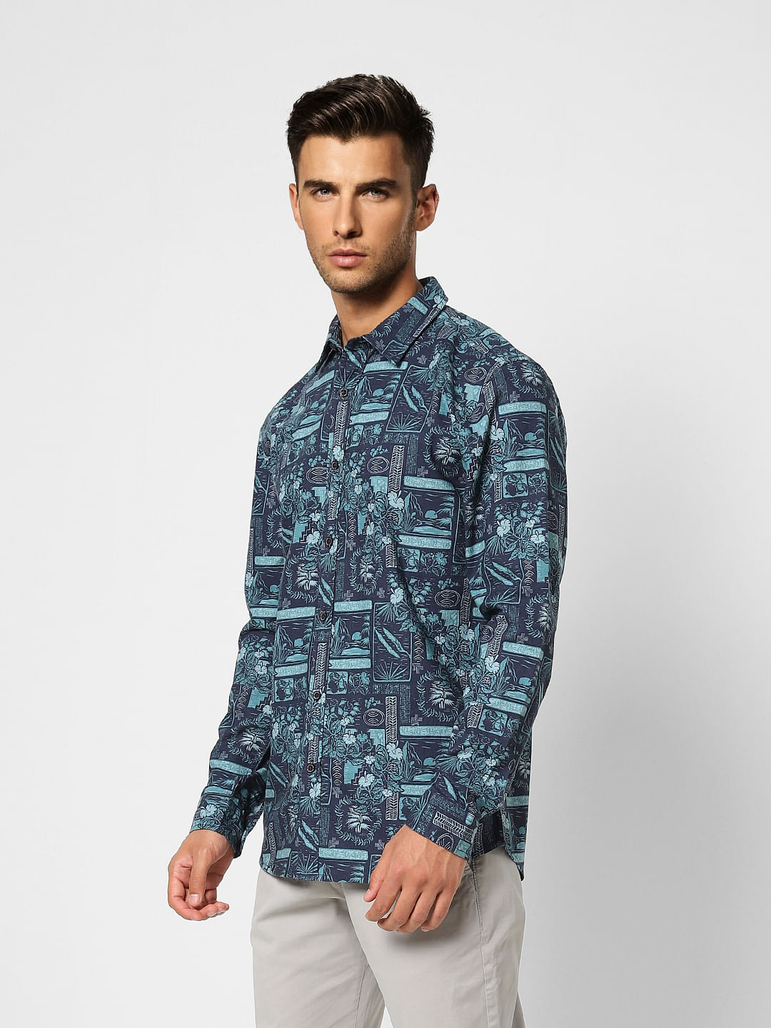 Green Printed Full Sleeves Shirt