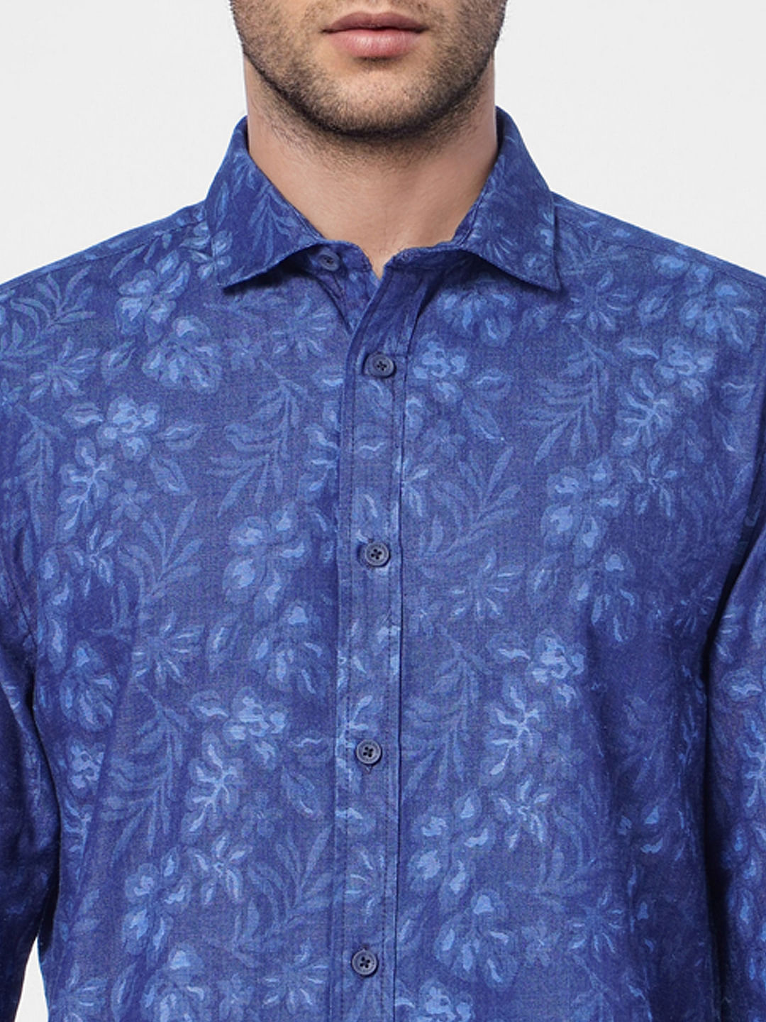 Light Blue Floral Denim Full Sleeves Shirt