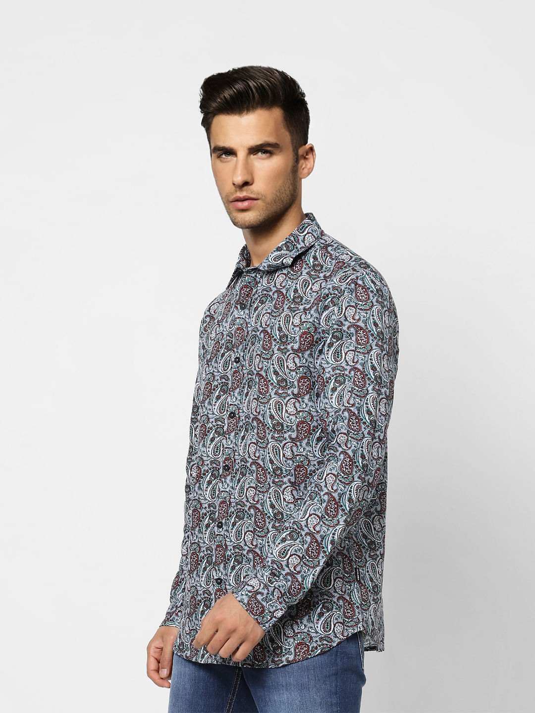 Blue Paisley Print Full Sleeves Shirt