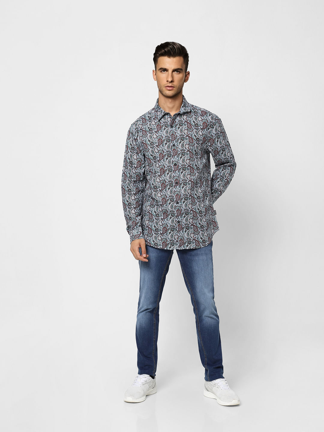 Blue Paisley Print Full Sleeves Shirt