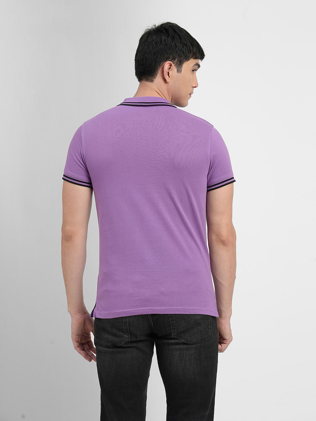 Purple Tape Detail Polo Neck T-shirt
