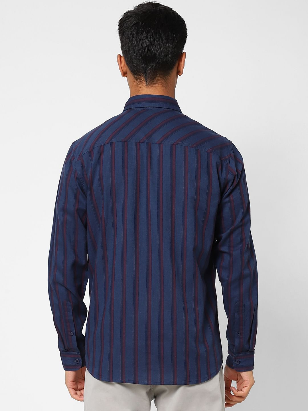 Blue Striped Full Sleeves Shirt