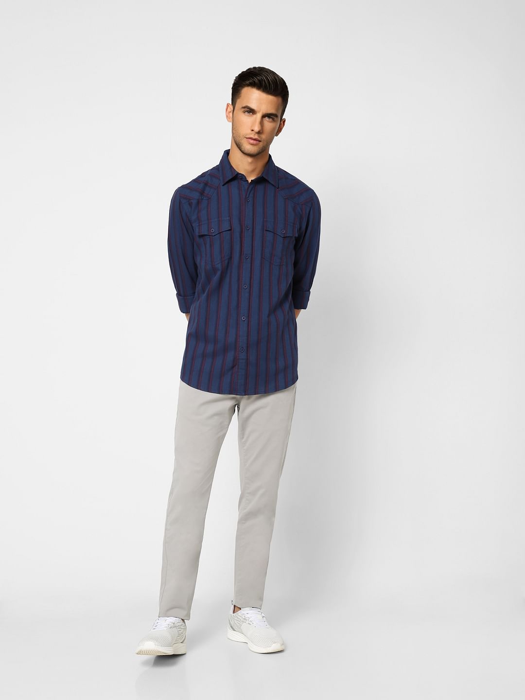 Blue Striped Full Sleeves Shirt