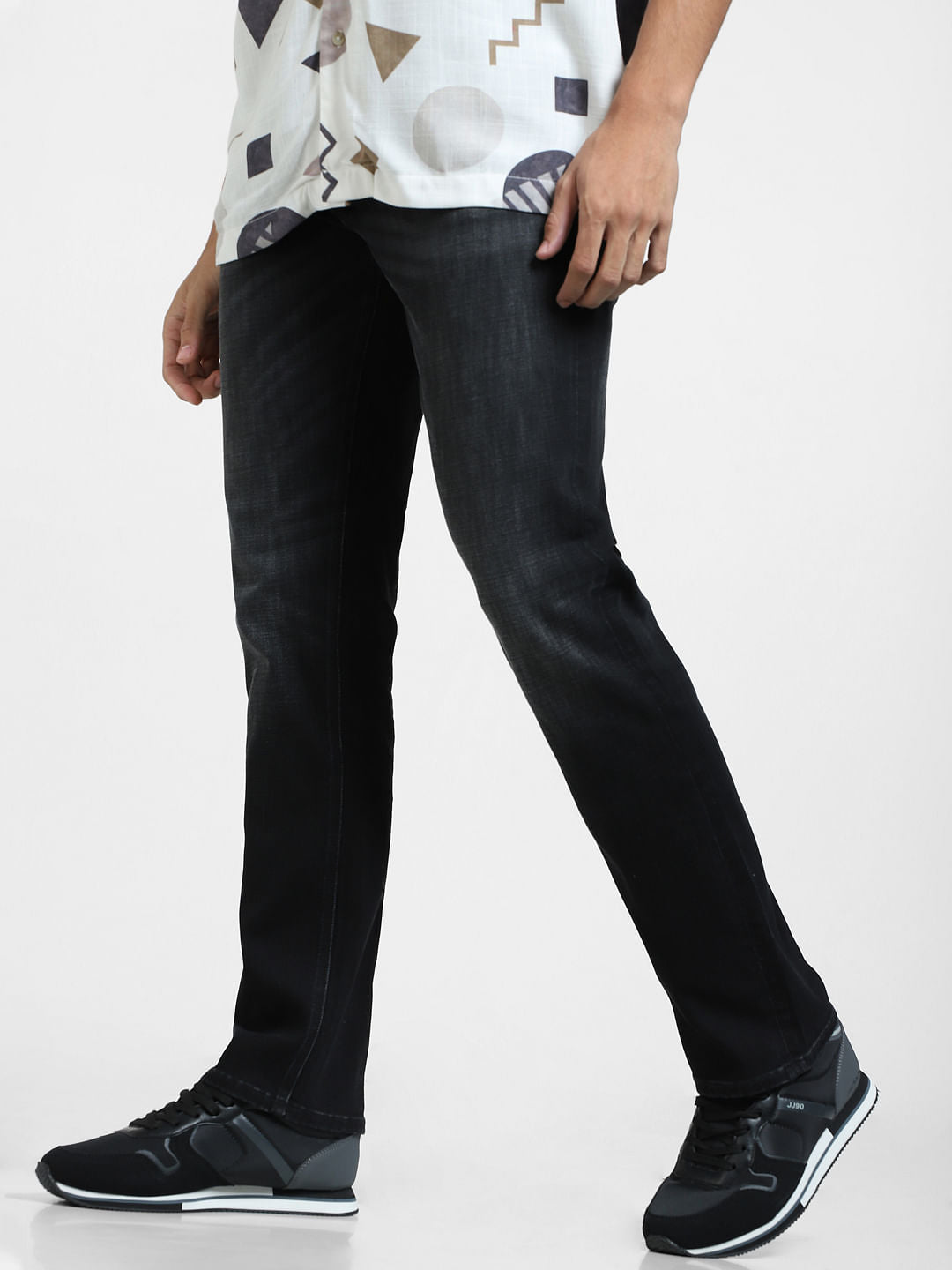 Black Mid Rise Clark Regular Fit Jeans