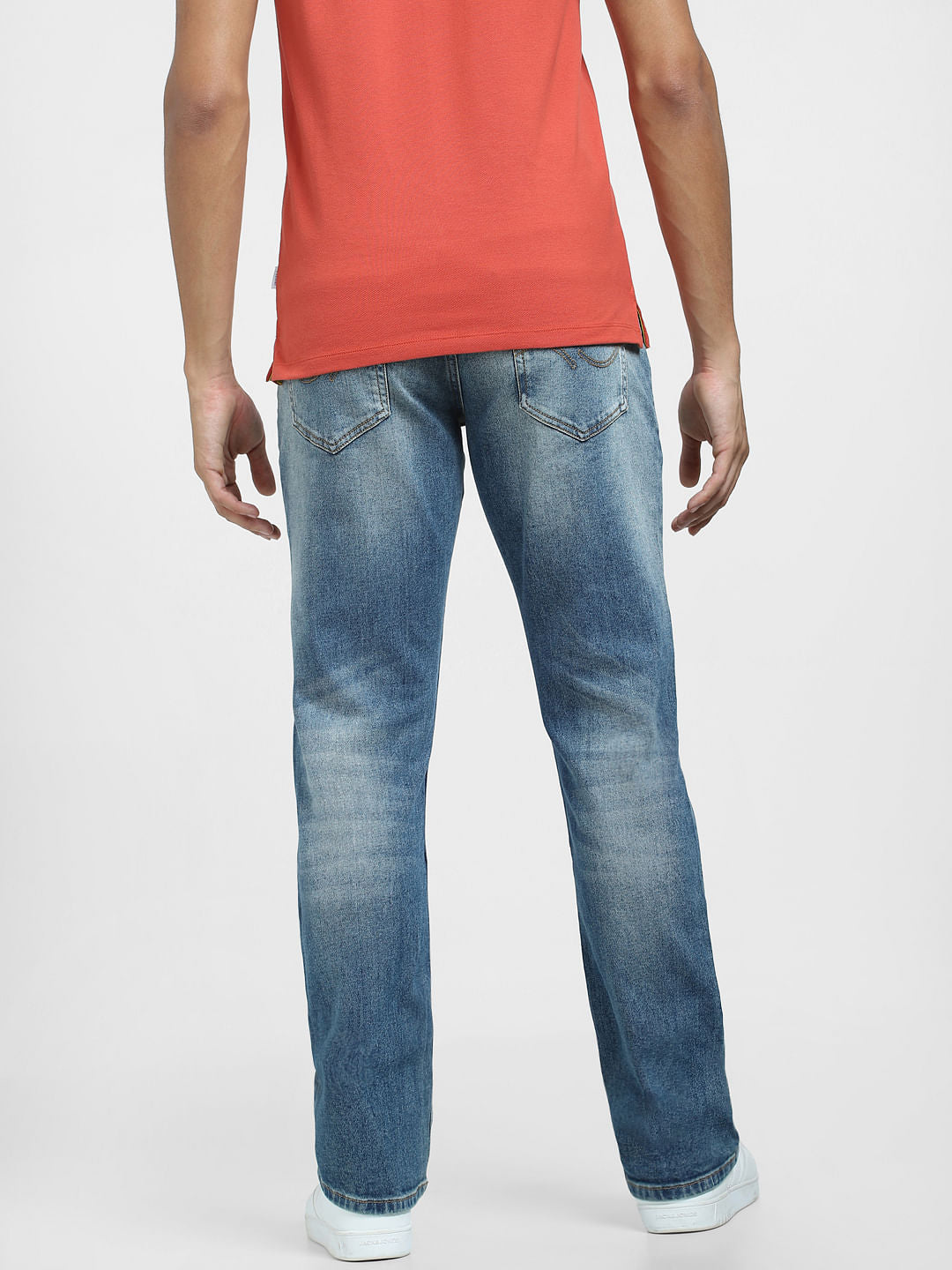 Blue Mid Rise Distressed Clark Regular Jeans