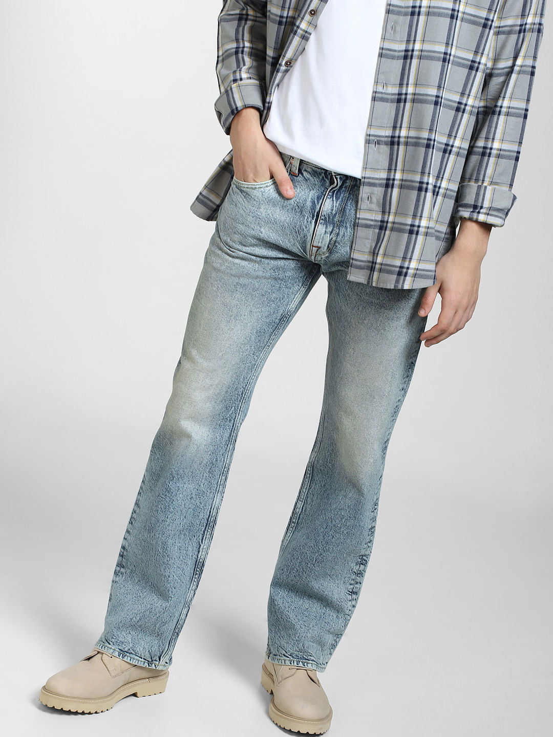 Blue High Rise Washed Bootcut Jeans