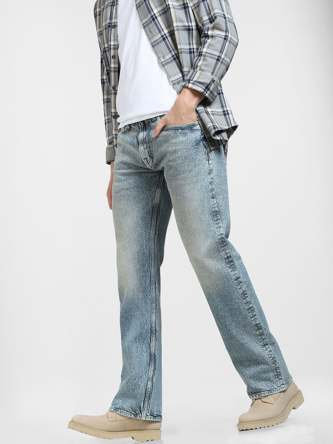 Blue High Rise Washed Bootcut Jeans