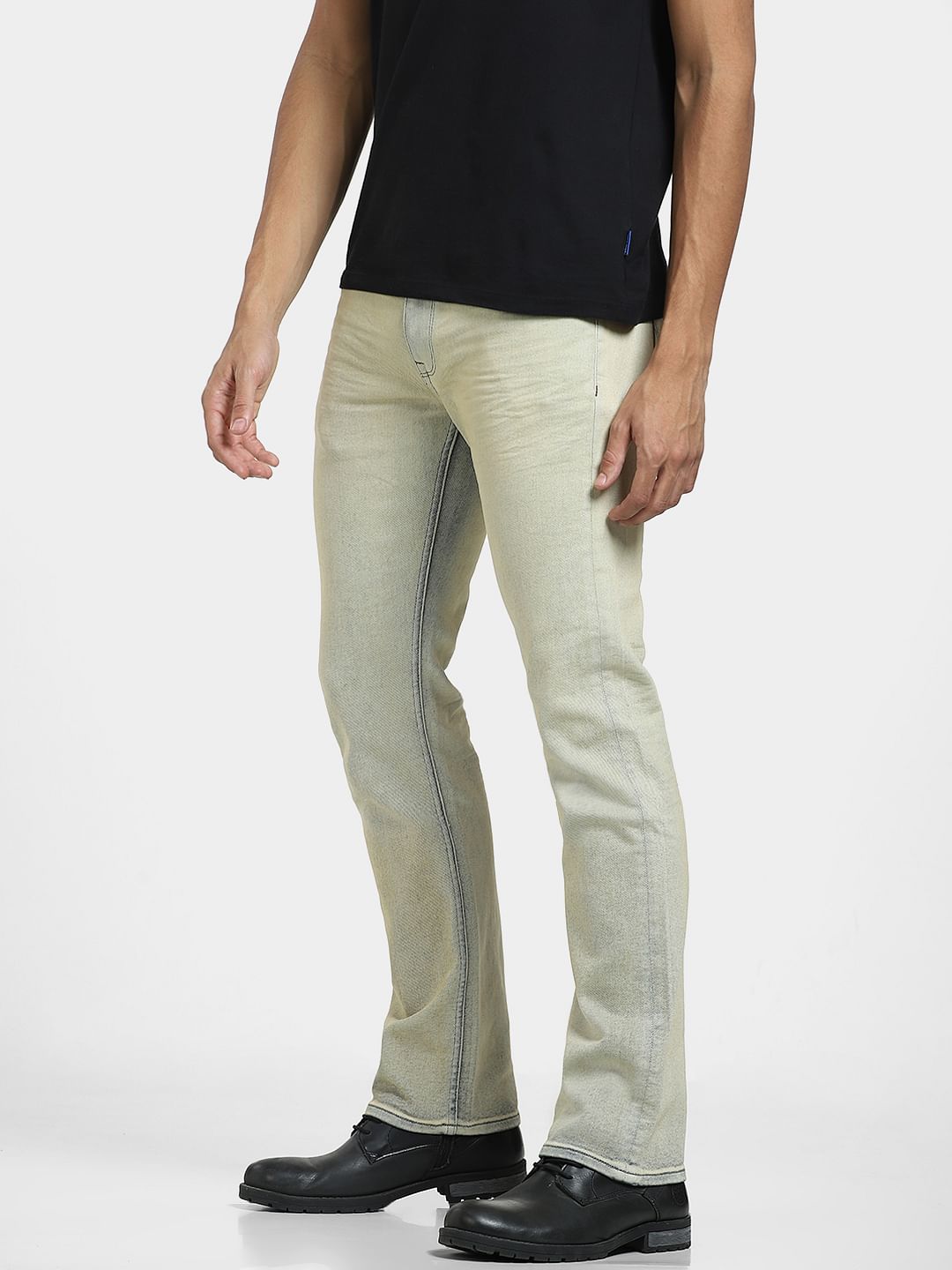 Blue Mid Rise Heavily Washed Regular Fit Jeans