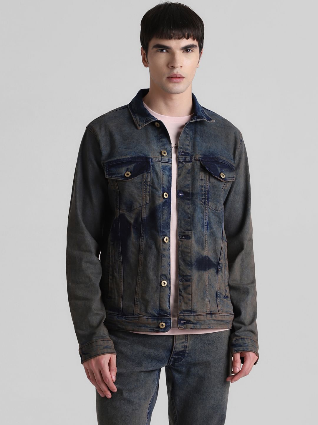 Dark Blue Acid Washed Denim Jacket