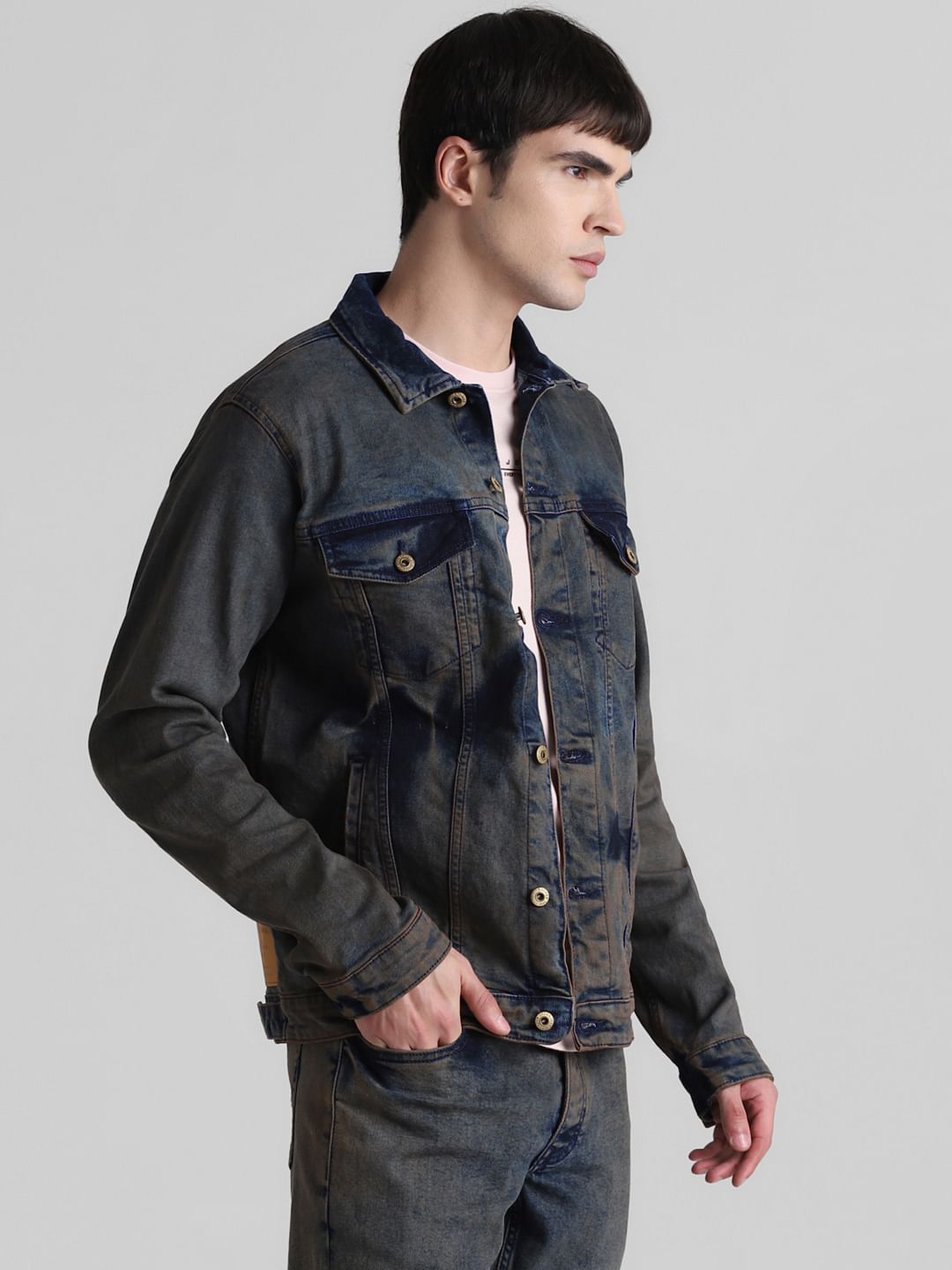 Dark Blue Acid Washed Denim Jacket