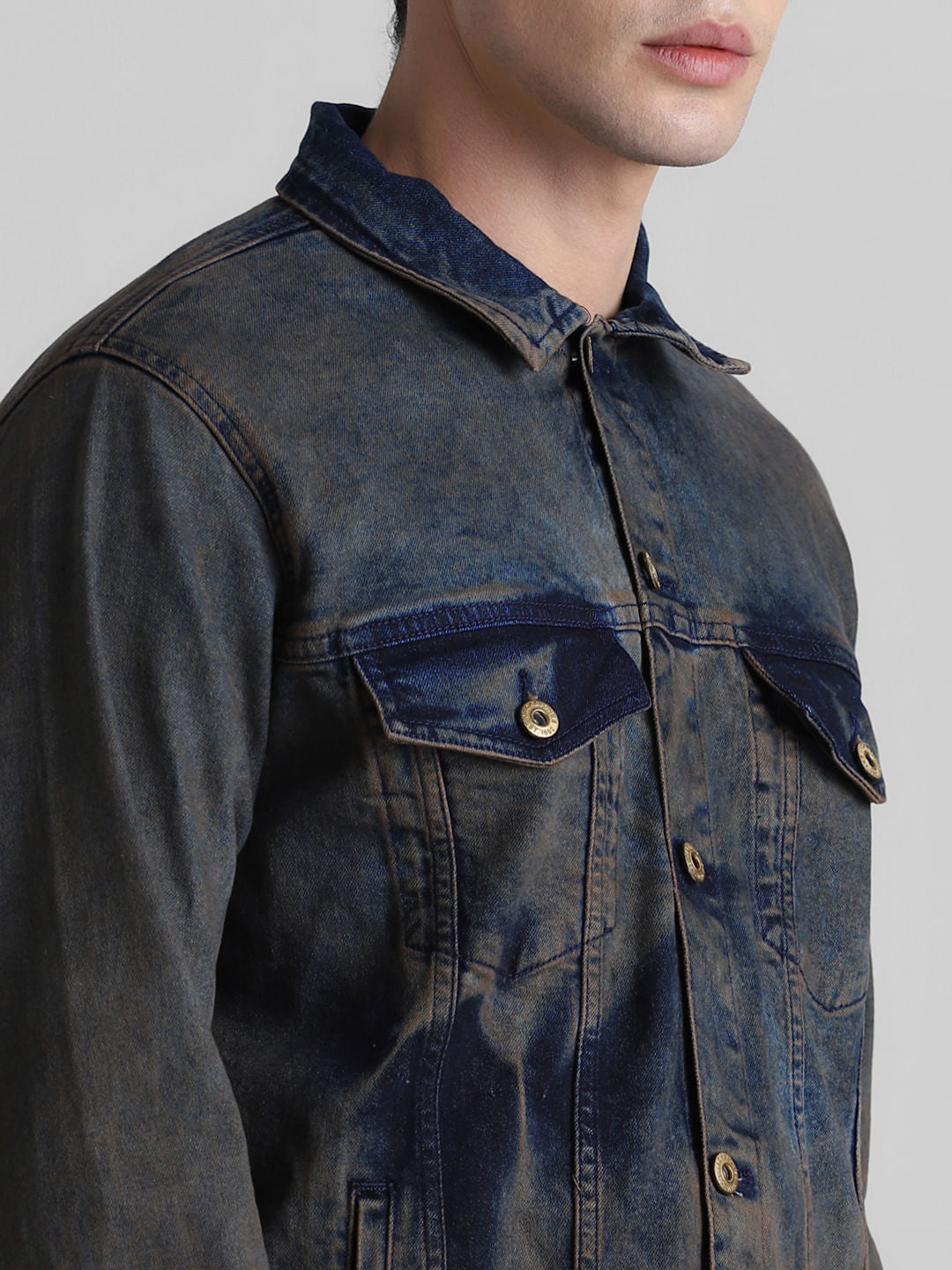 Dark Blue Acid Washed Denim Jacket