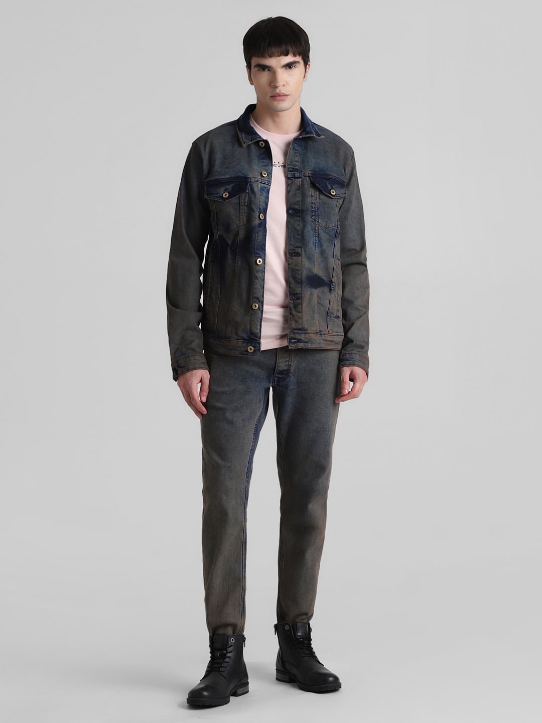 Dark Blue Acid Washed Denim Jacket