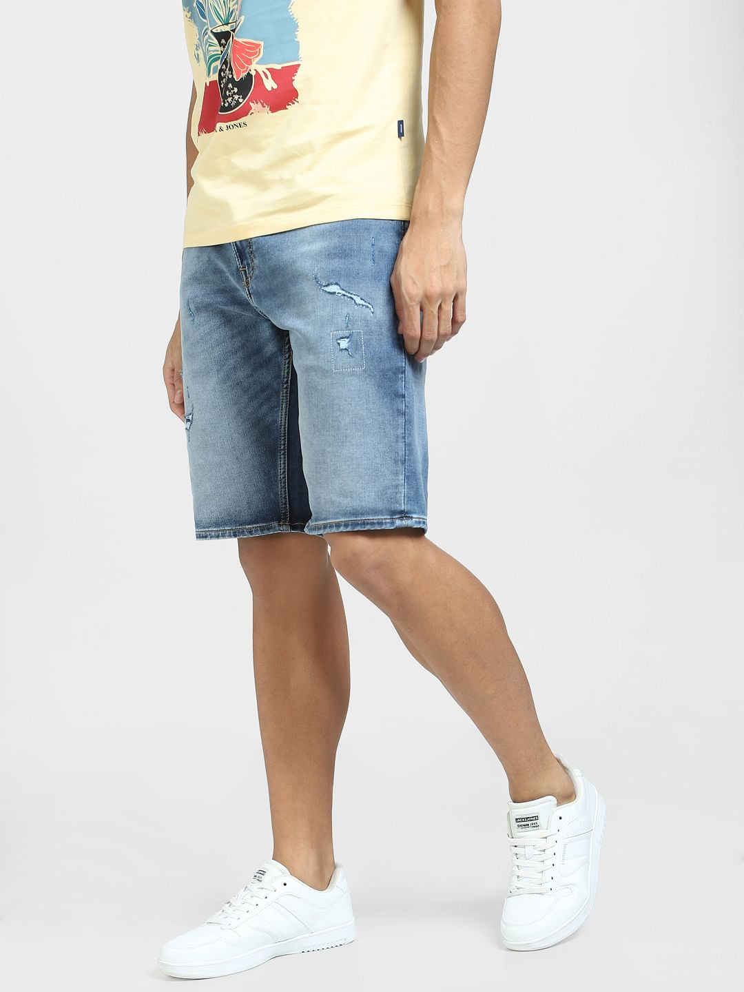 Light Blue Mid Rise Distressed Denim Shorts