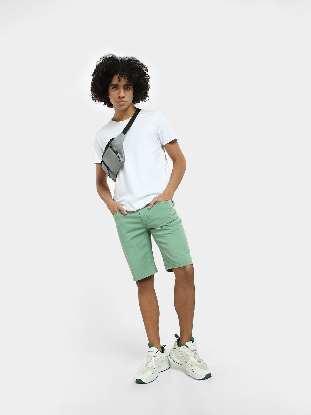 Green Mid Rise Chino Shorts