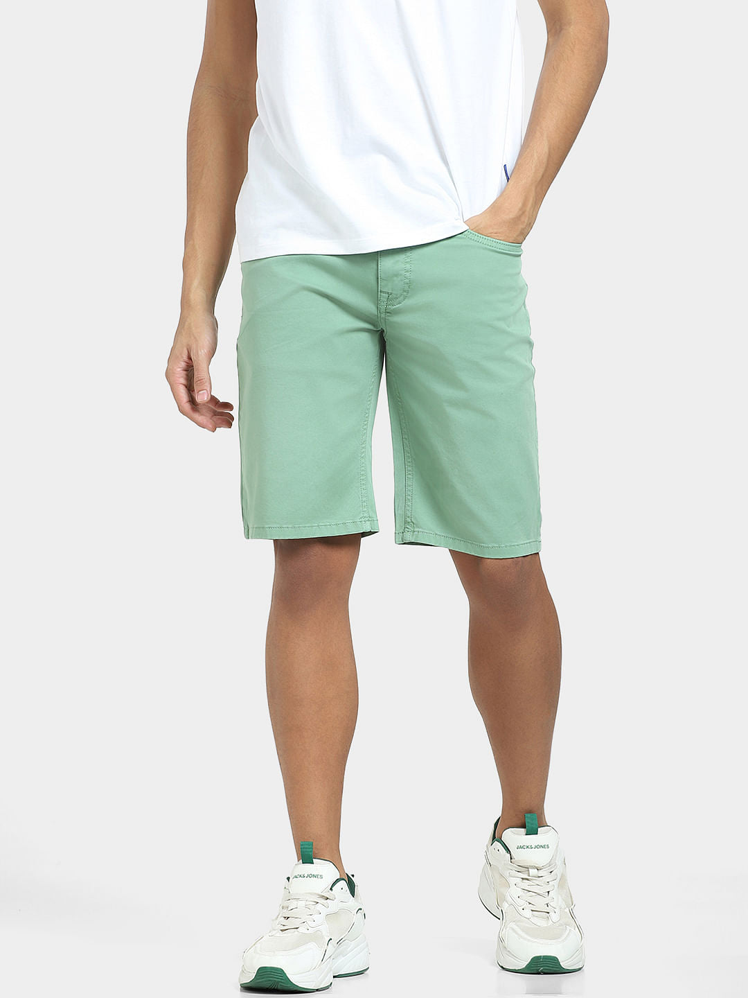 Green Mid Rise Chino Shorts