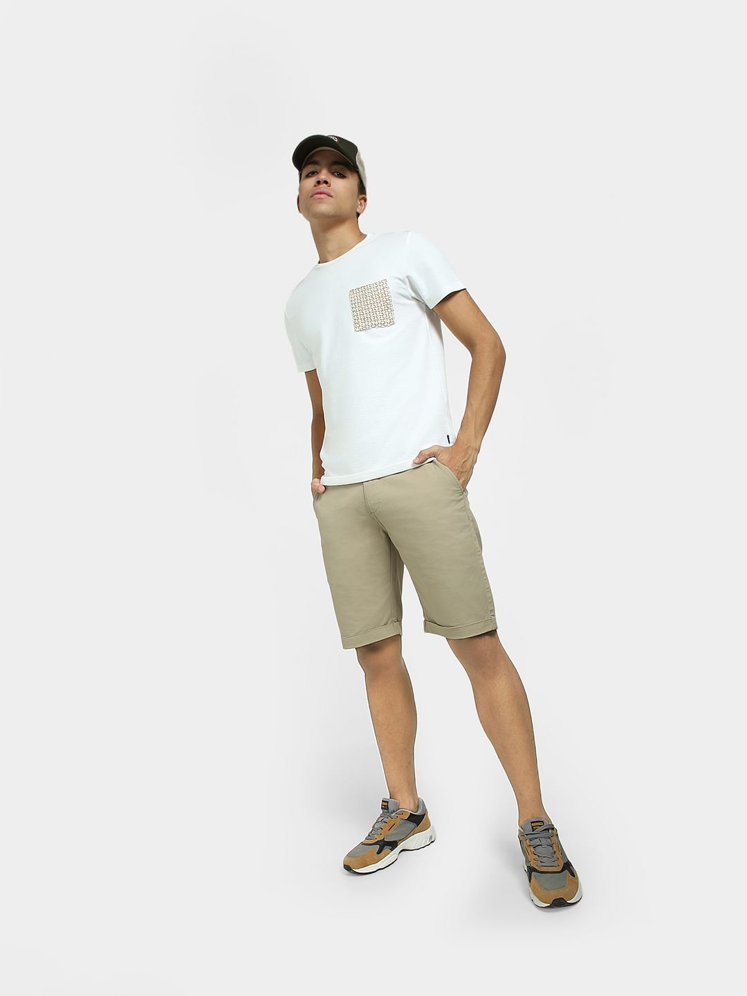Brown Mid Rise Chino Shorts