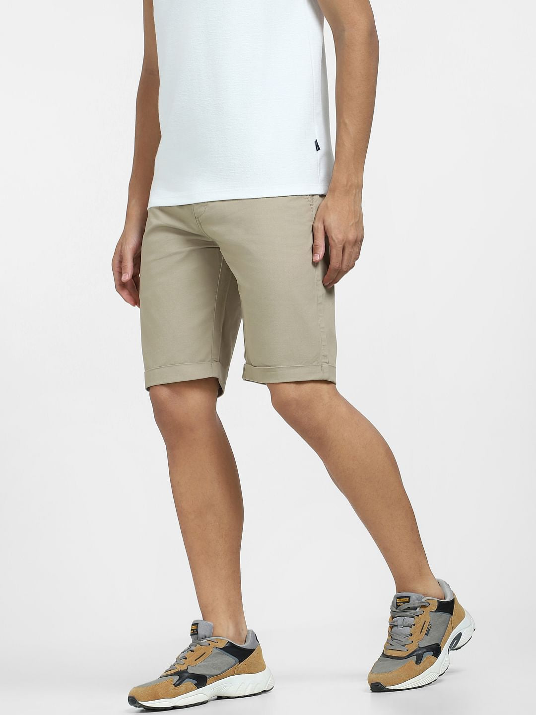 Brown Mid Rise Chino Shorts