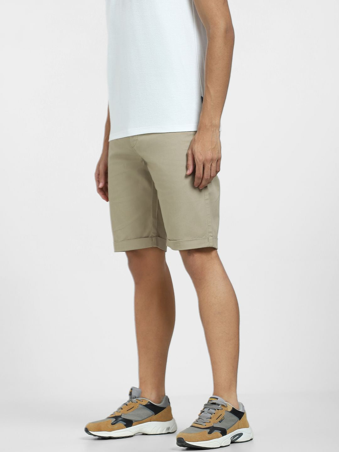 Brown Mid Rise Chino Shorts
