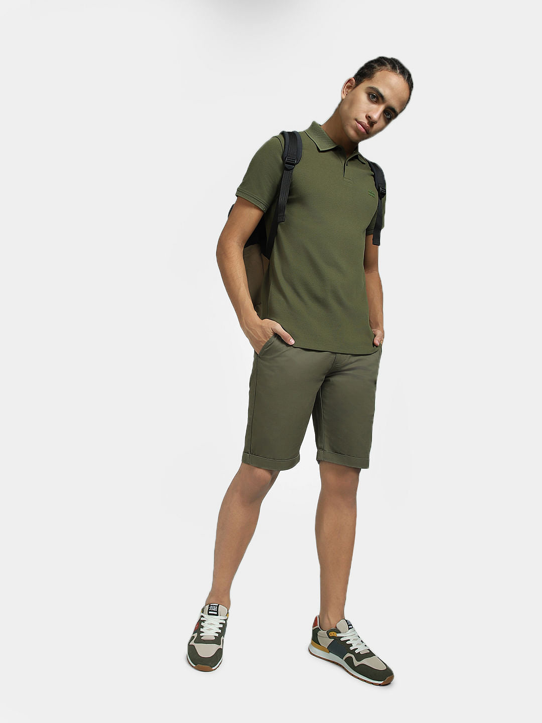 Green Mid Rise Chino Shorts