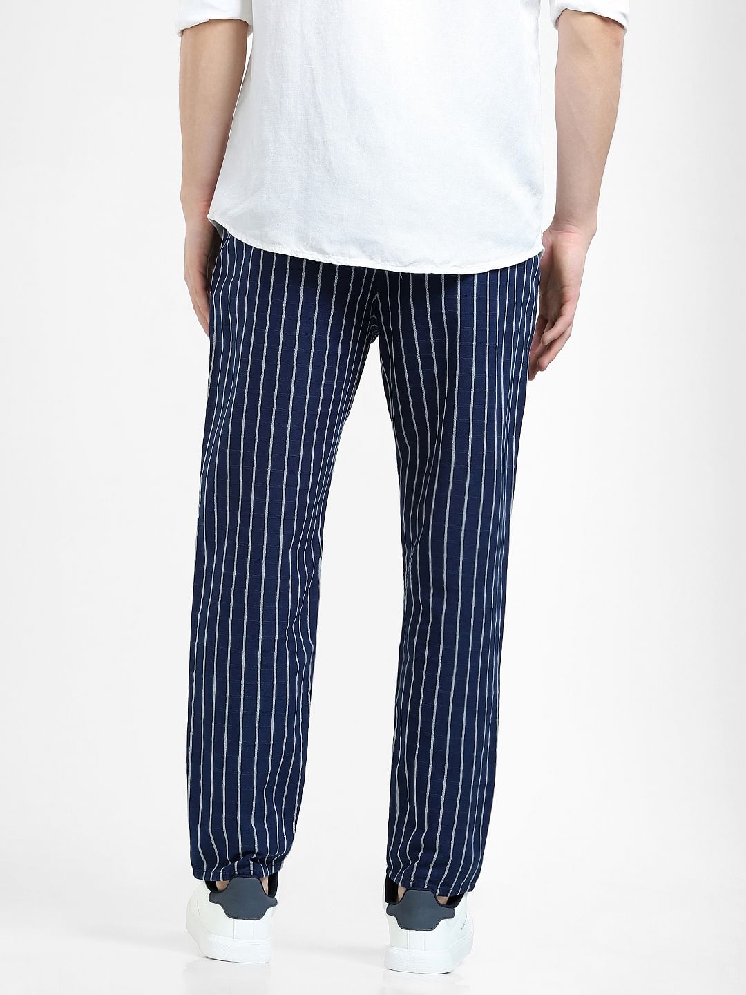 Navy Blue Mid Rise Striped Pants