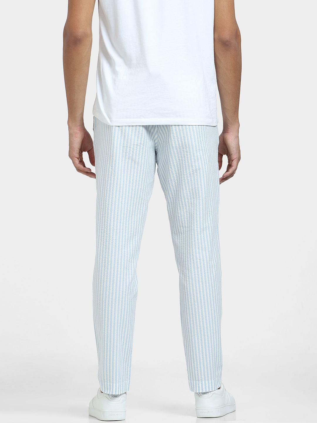 Blue Mid Rise Striped Pants