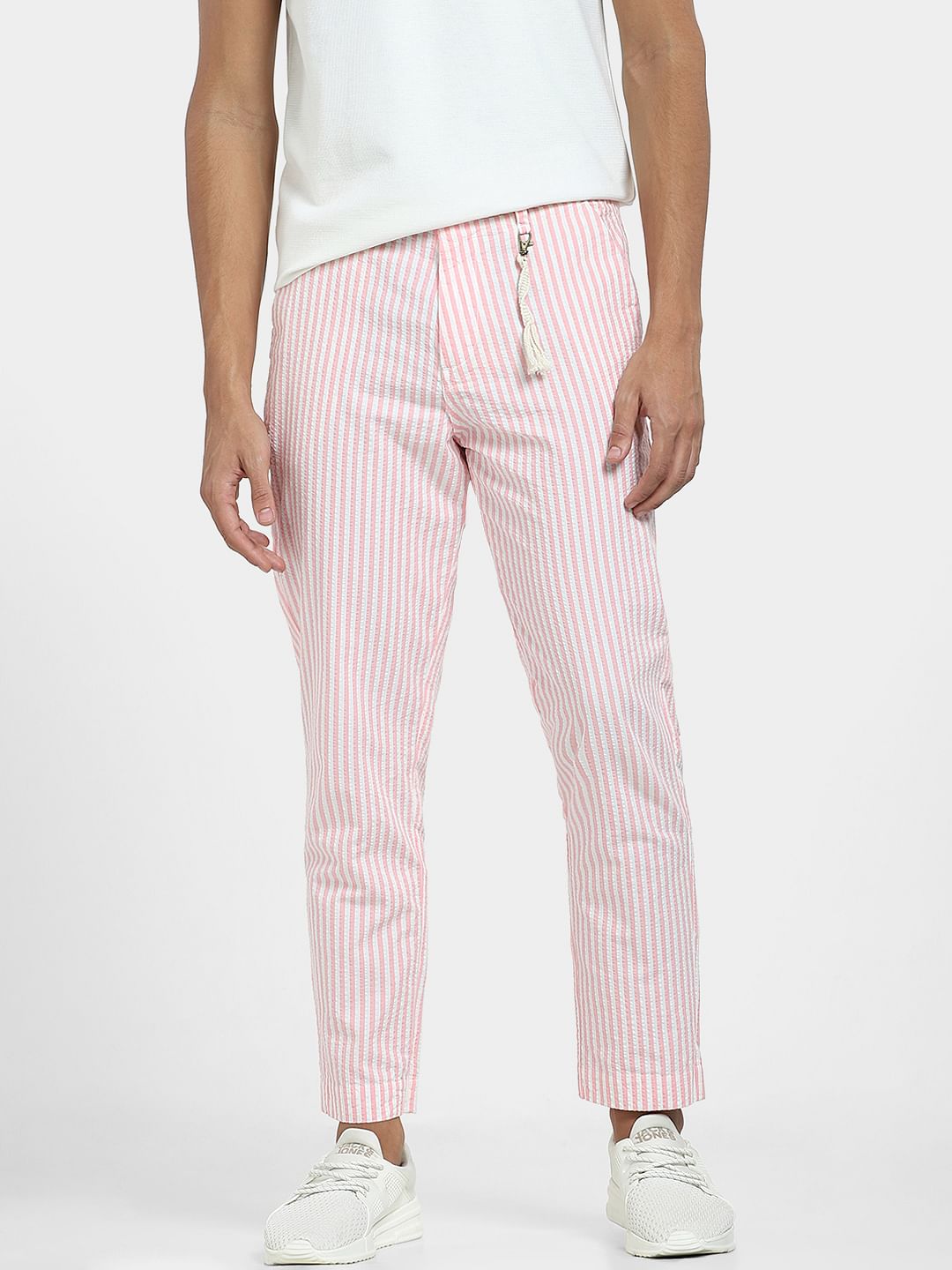 Pink Mid Rise Striped Pants