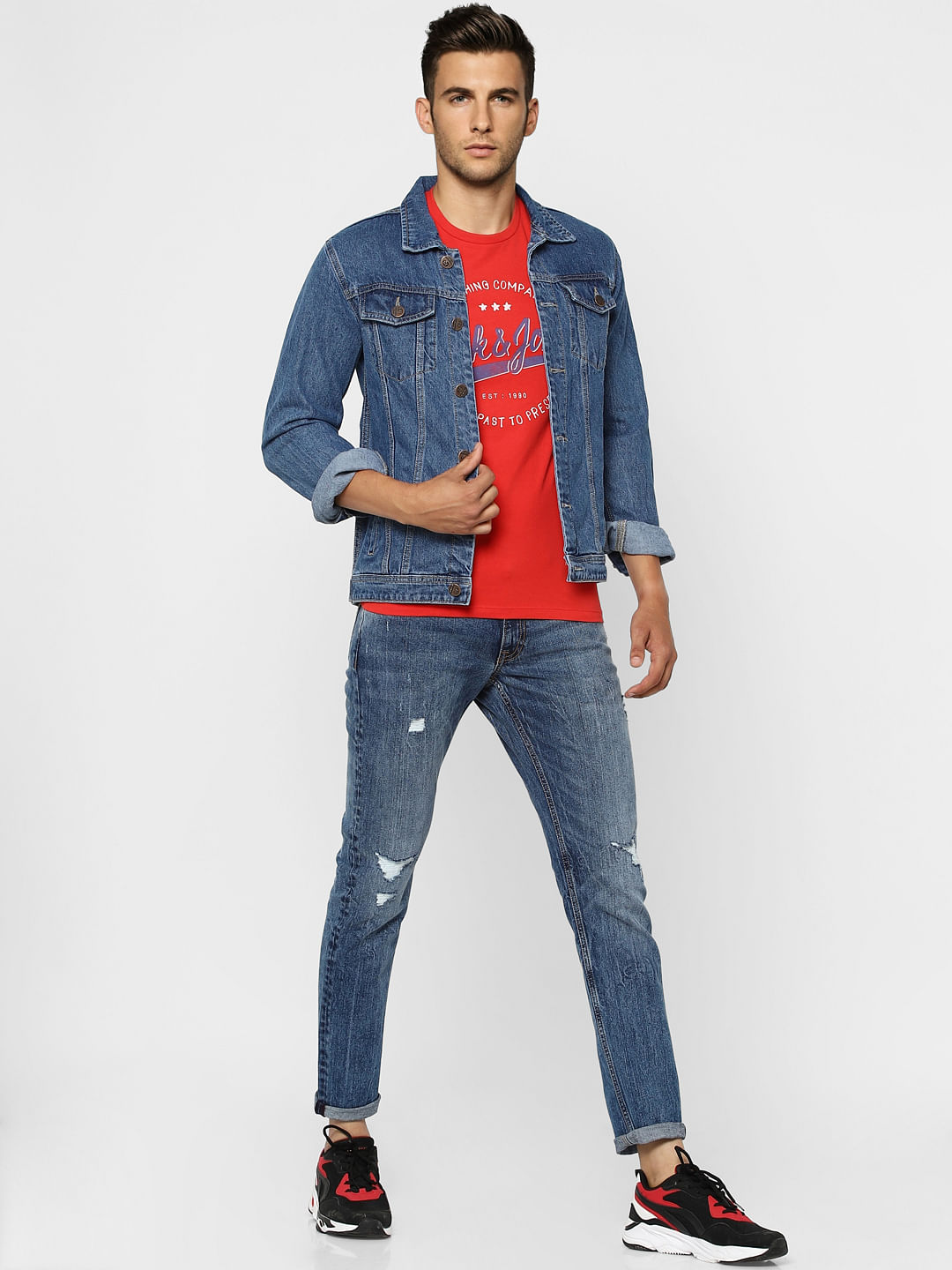 Blue Low Rise Glenn Ripped Slim Jeans