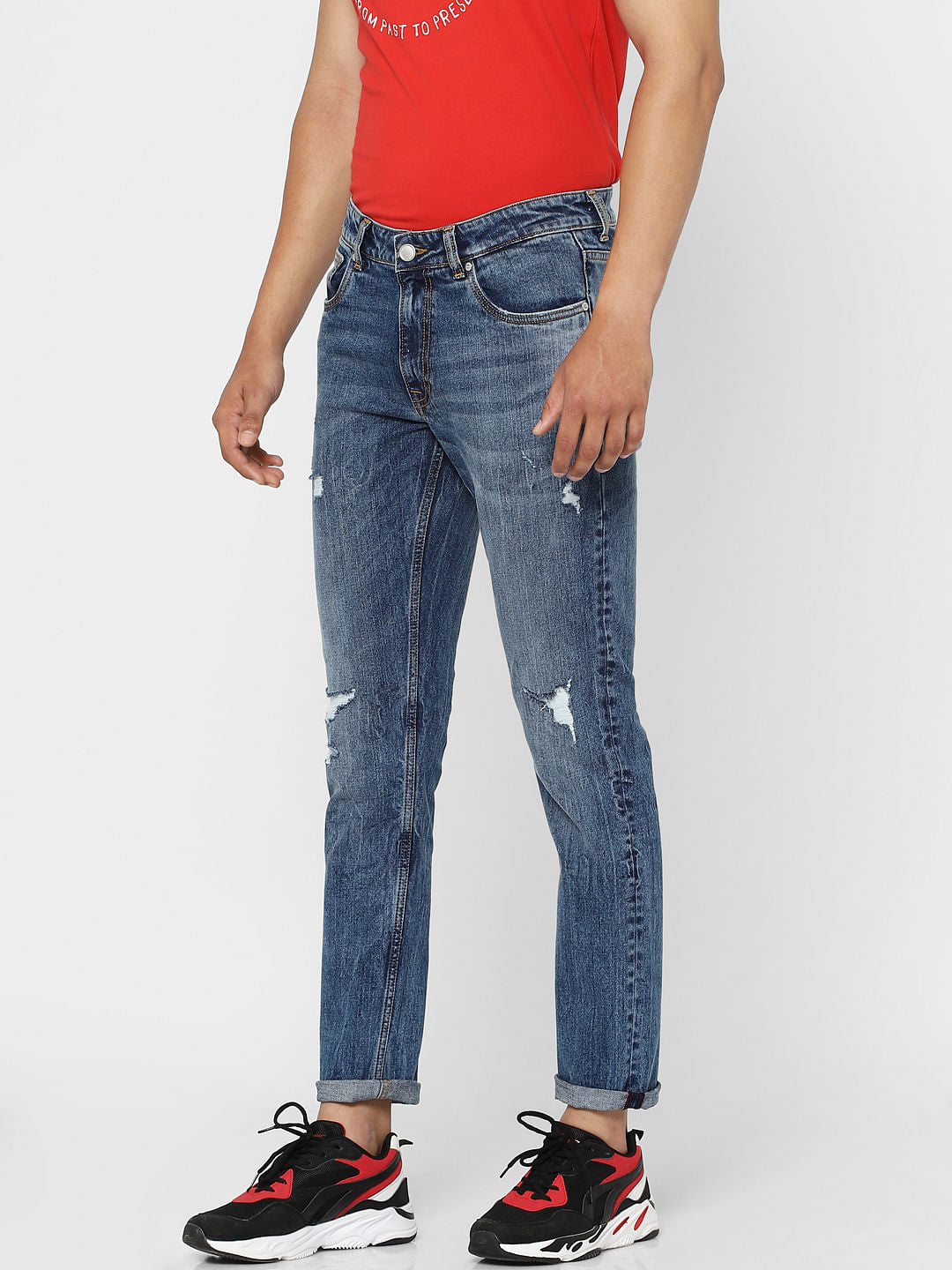Blue Low Rise Glenn Ripped Slim Jeans