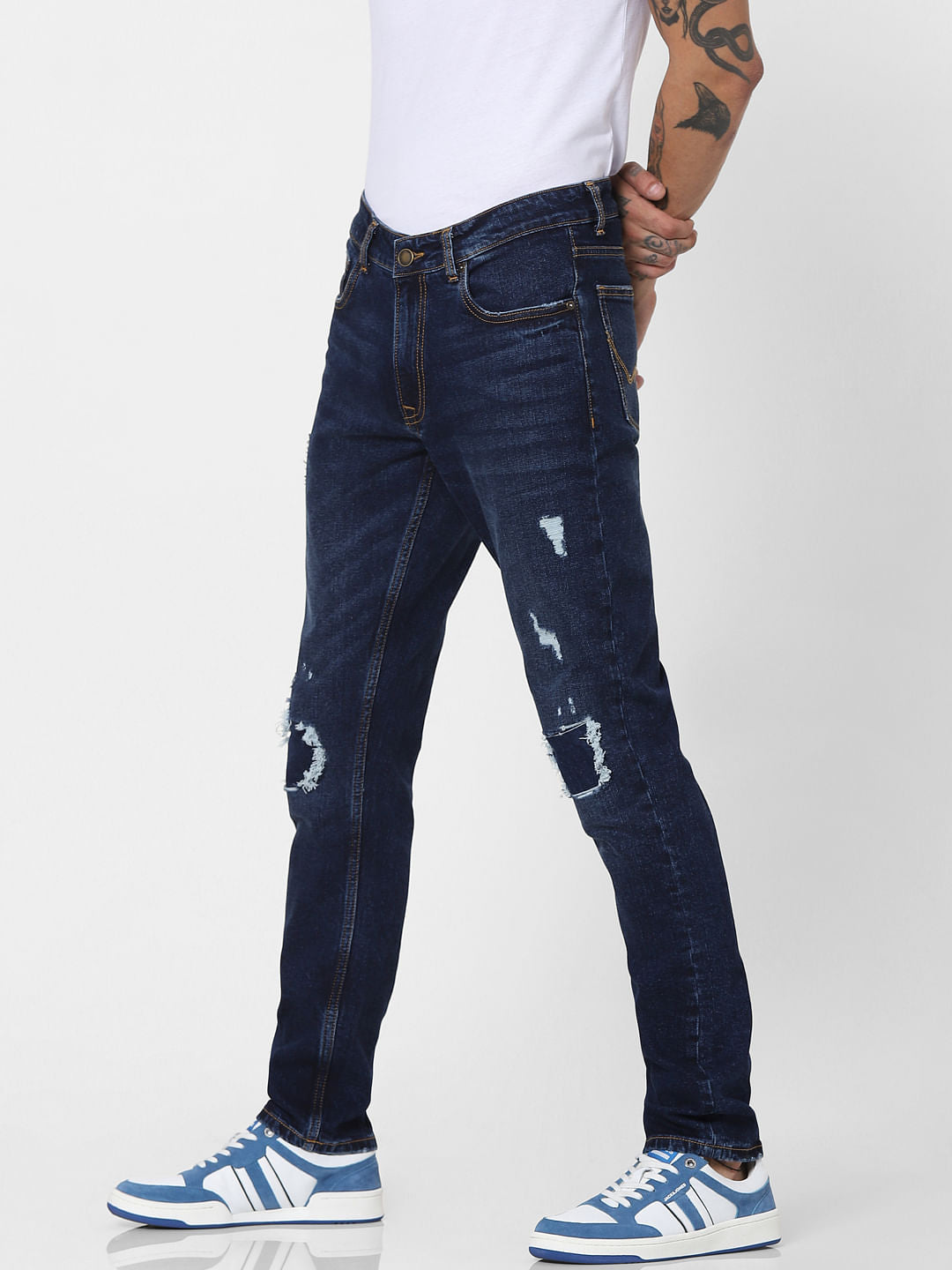 Dark Blue Low Rise Ripped Glenn Slim Jeans