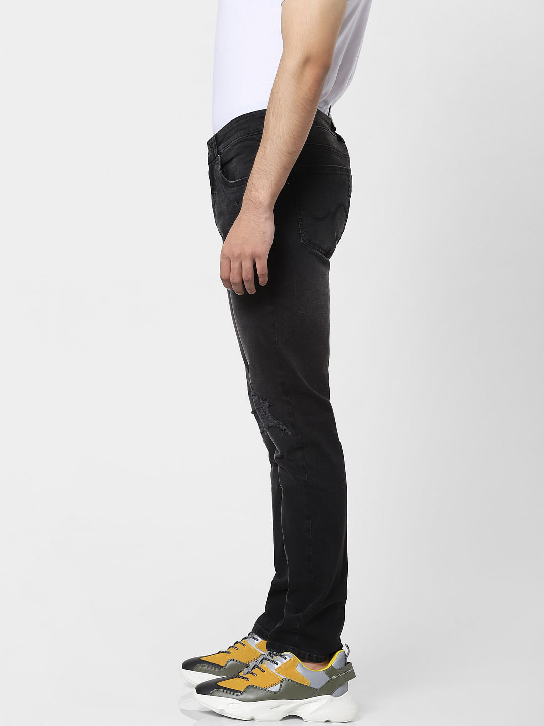 Black Low Rise Distressed Glenn Slim Jeans