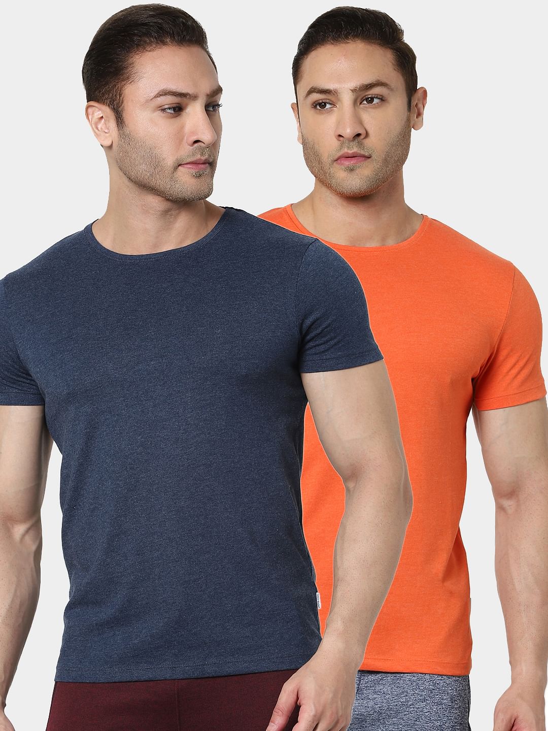 Orange & Blue Crew Neck T-shirts - Pack of 2