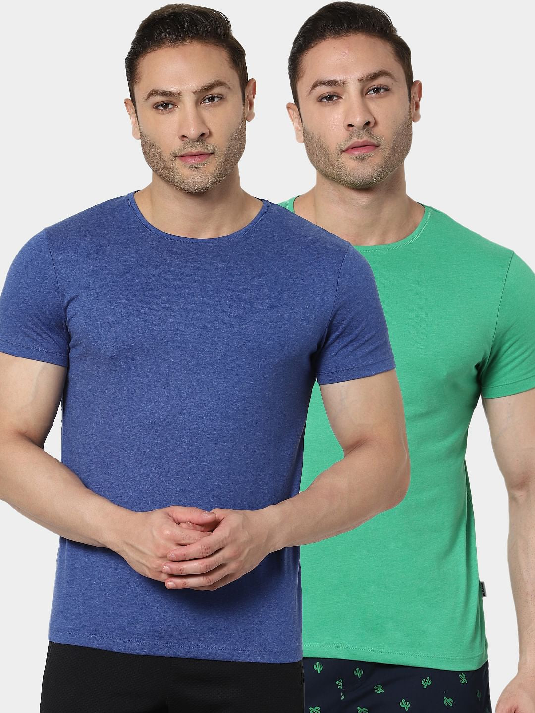 Blue & Green Crew Neck T-shirts - Pack of 2