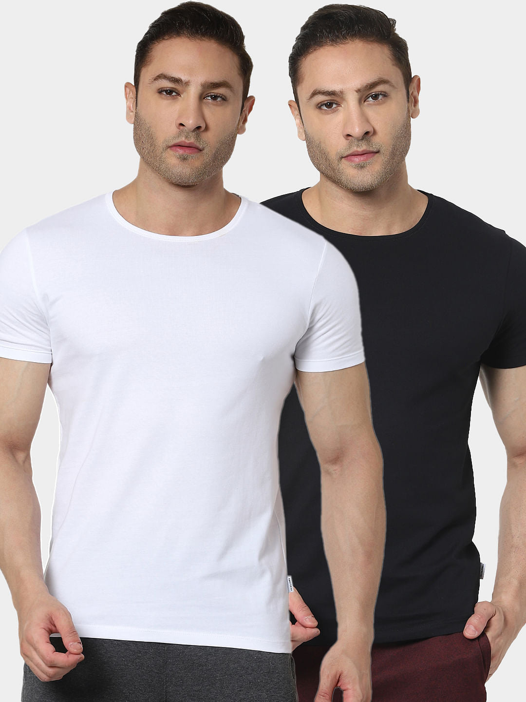 White & Black Crew Neck T-shirts - Pack of 2