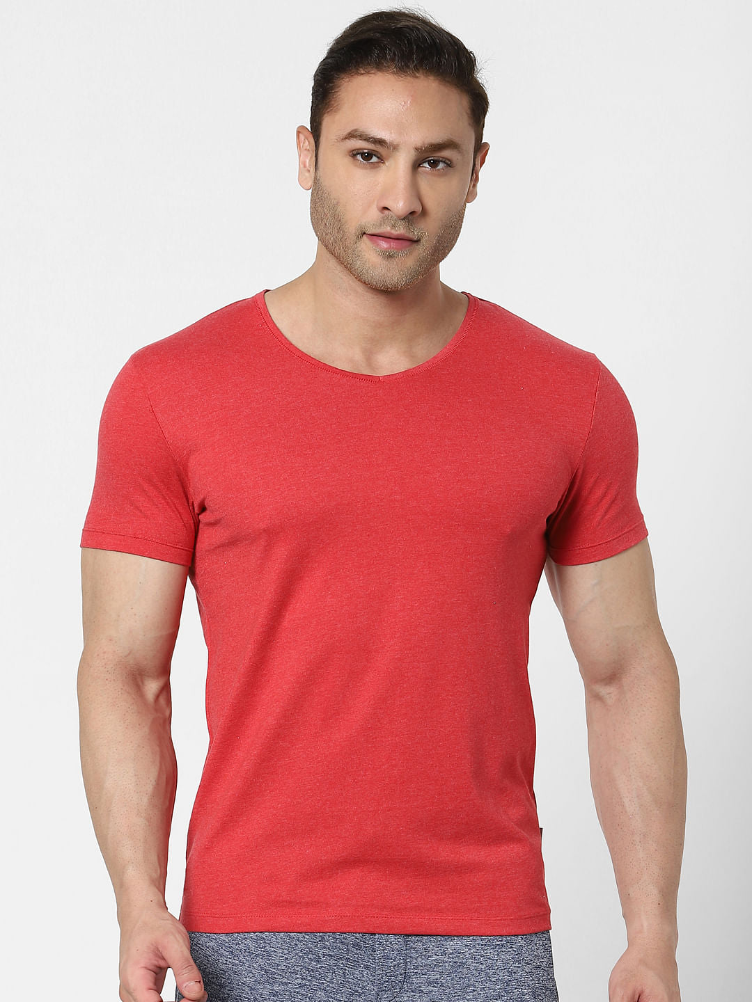 Red & Grey V Neck T-shirts - Pack of 2