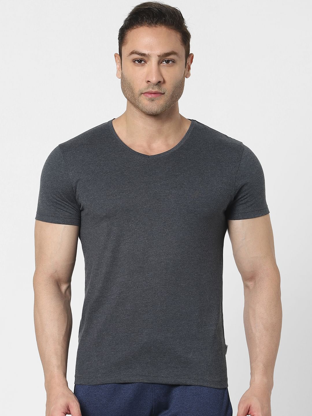 Blue & Grey V Neck T-shirts - Pack of 2