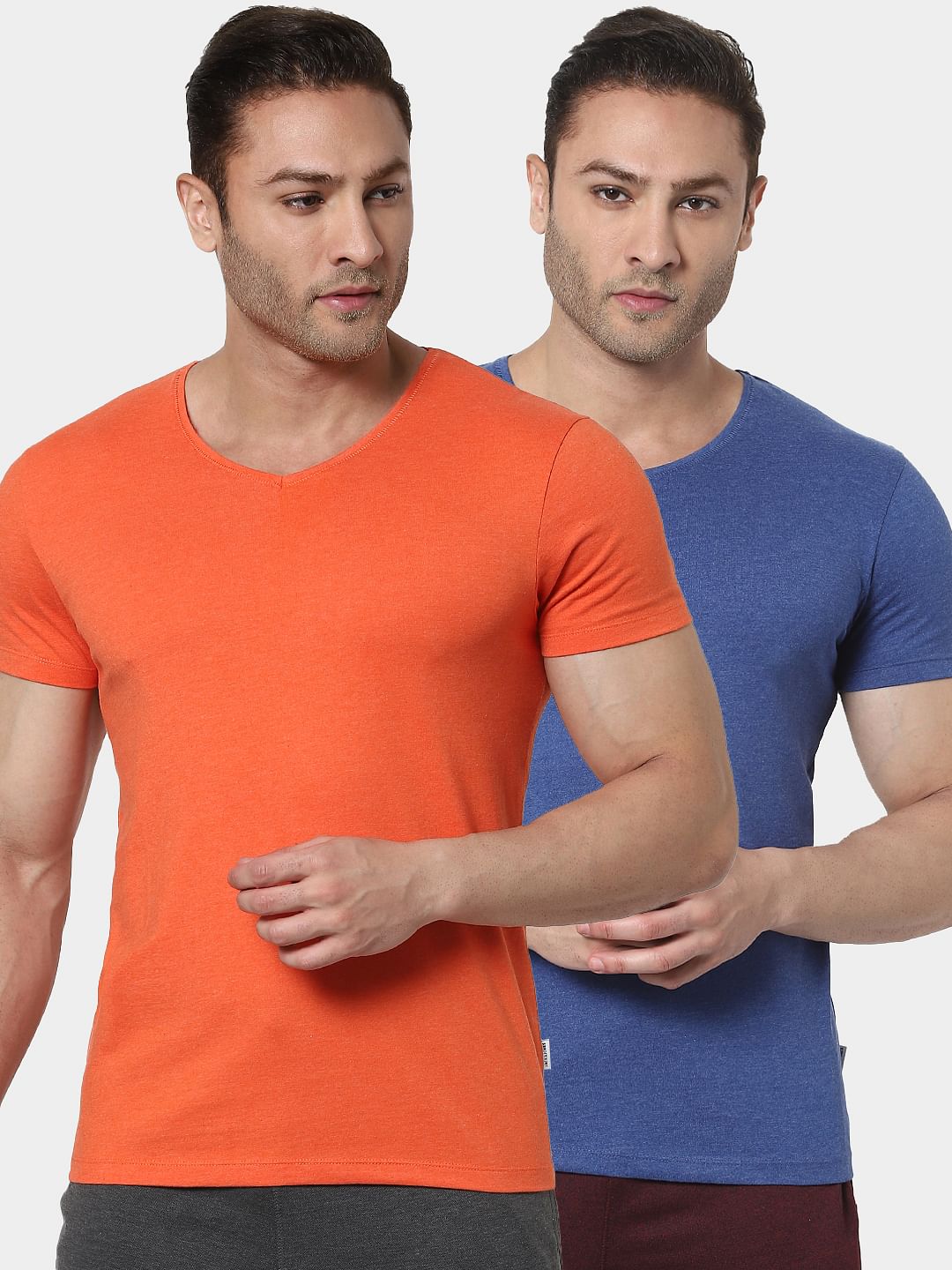 Blue & Grey V Neck T-shirts - Pack of 2