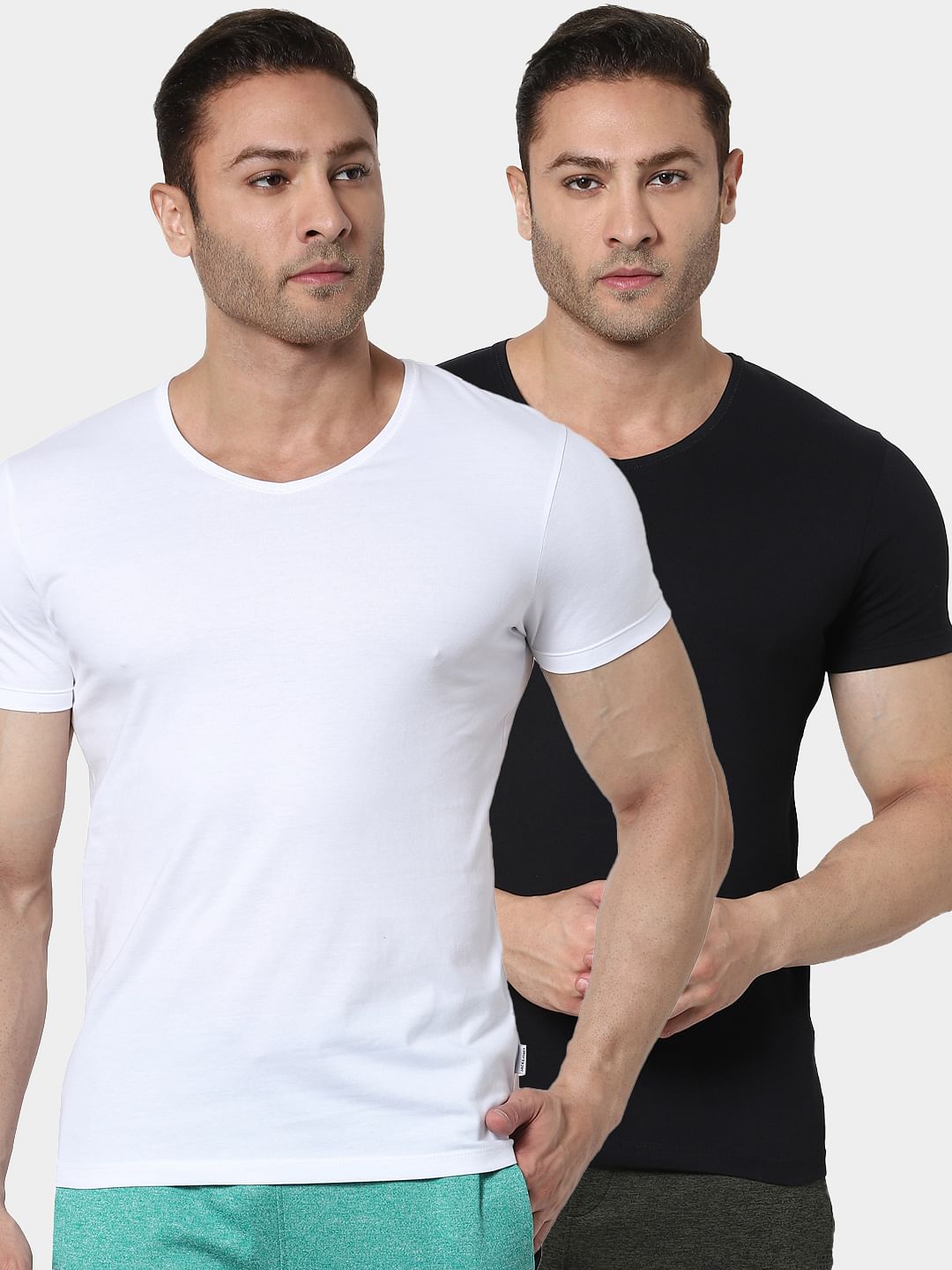 White & Black V Neck T-shirts - Pack of 2
