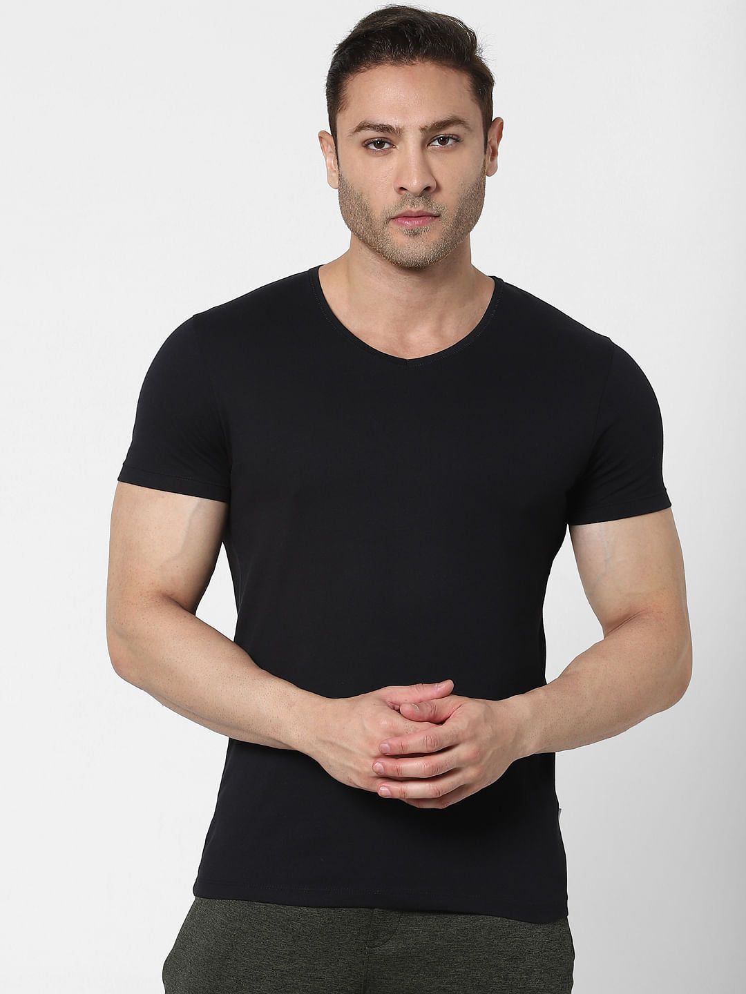 White & Black V Neck T-shirts - Pack of 2