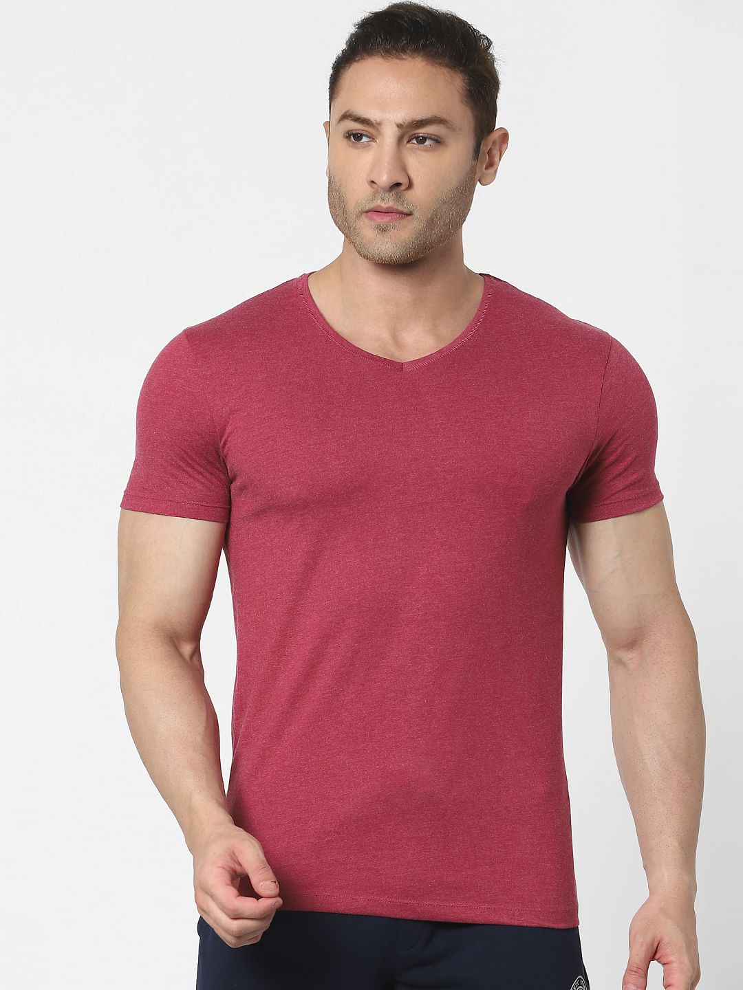 Red & Grey V Neck T-shirts - Pack of 2