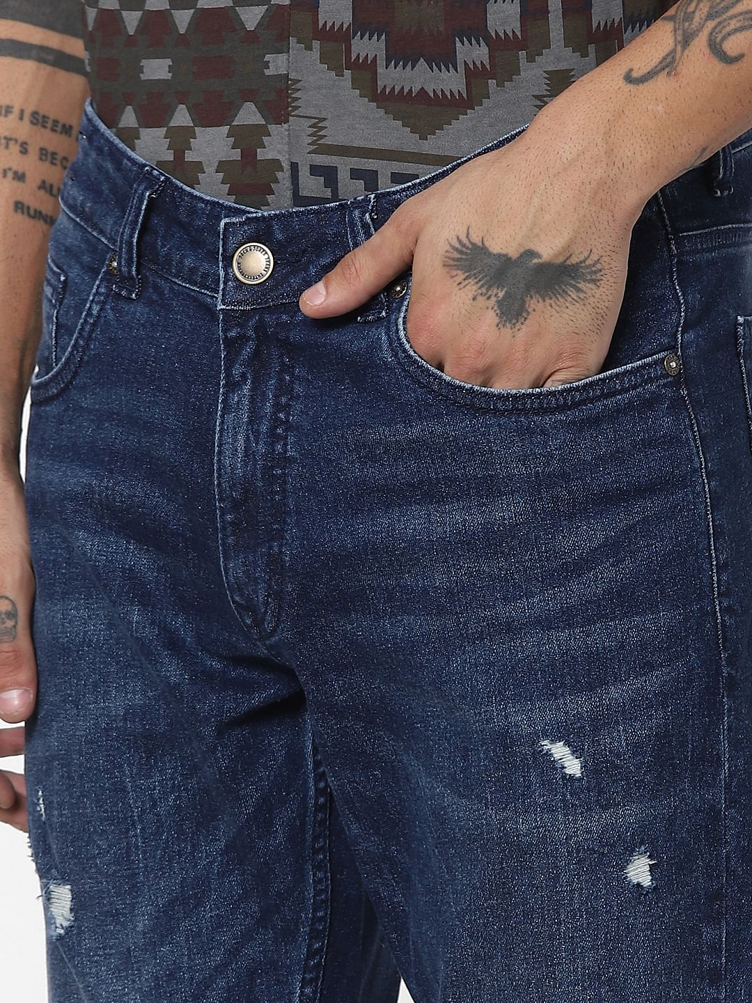 Blue Low Rise Glenn Ripped Slim Jeans