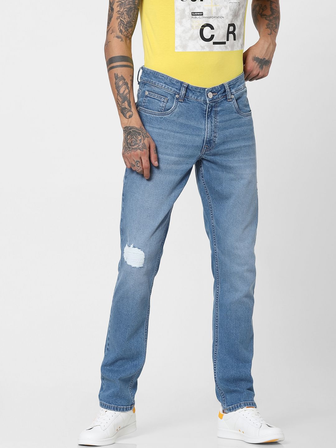 Blue Low Rise Glenn Ripped Slim Jeans
