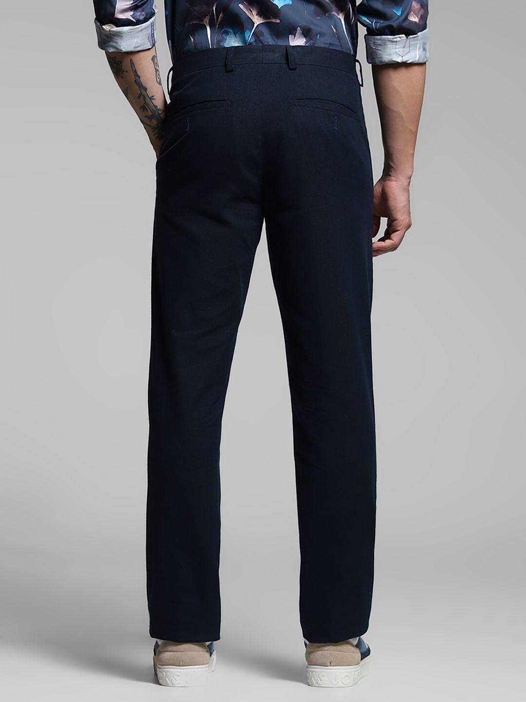 Dark Blue Slim Fit Linen Trousers